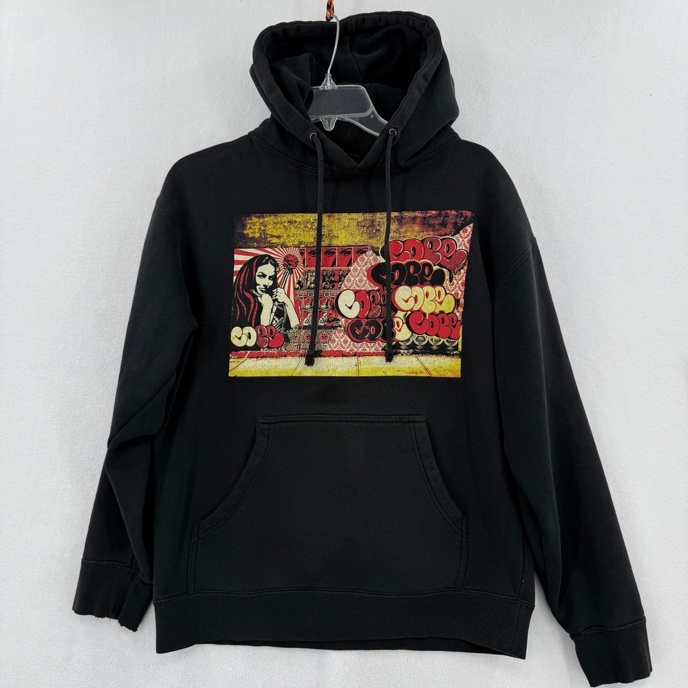 Obey Hoodie Men‎ Medium Black Graffiti Graphic Streetwear Pullover Sweatshirt